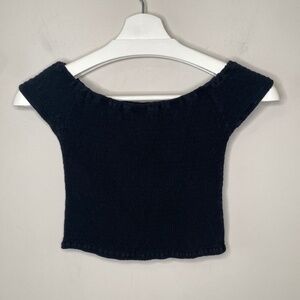 Brandy Melville Black Elasticated Ruched Off Shoulder Crop Top